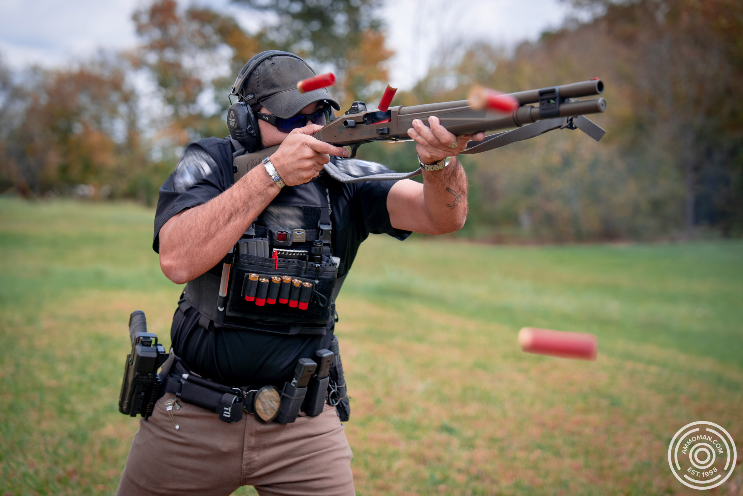 Law enforcement officer rapid firing shotgun.