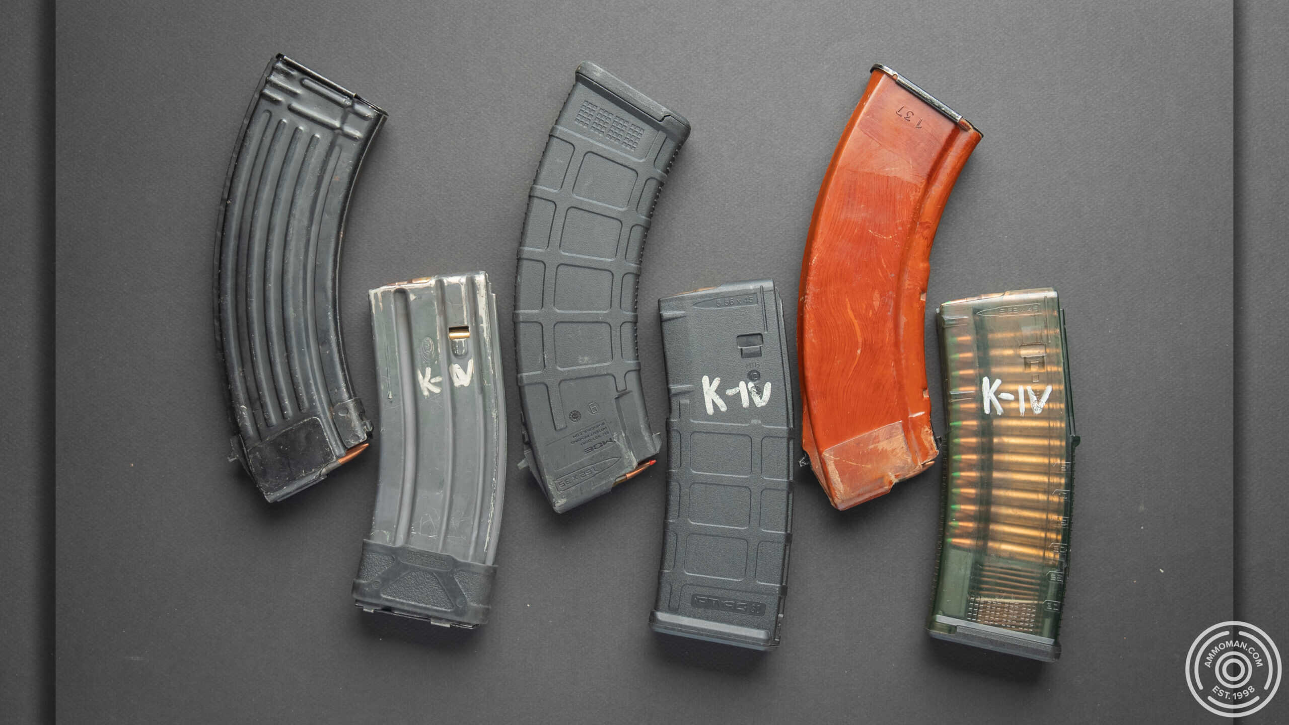 Mix of 5.56x45 AR-15 and 7.62x39 AK magazines.