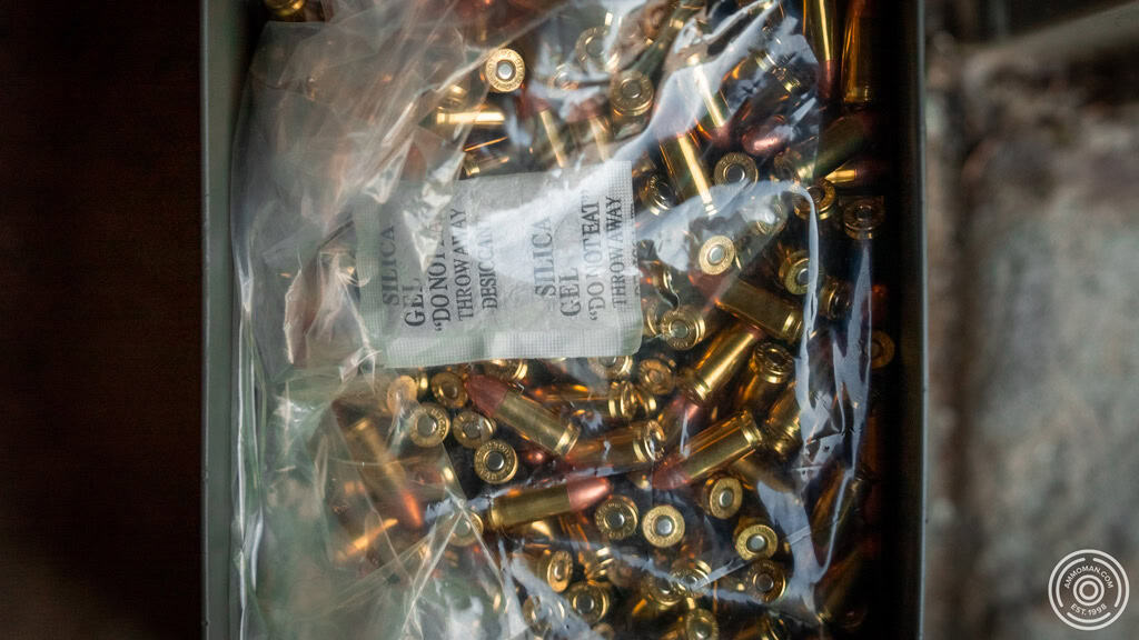 2,000 rounds of 9mm in ammo can with desiccant packs.