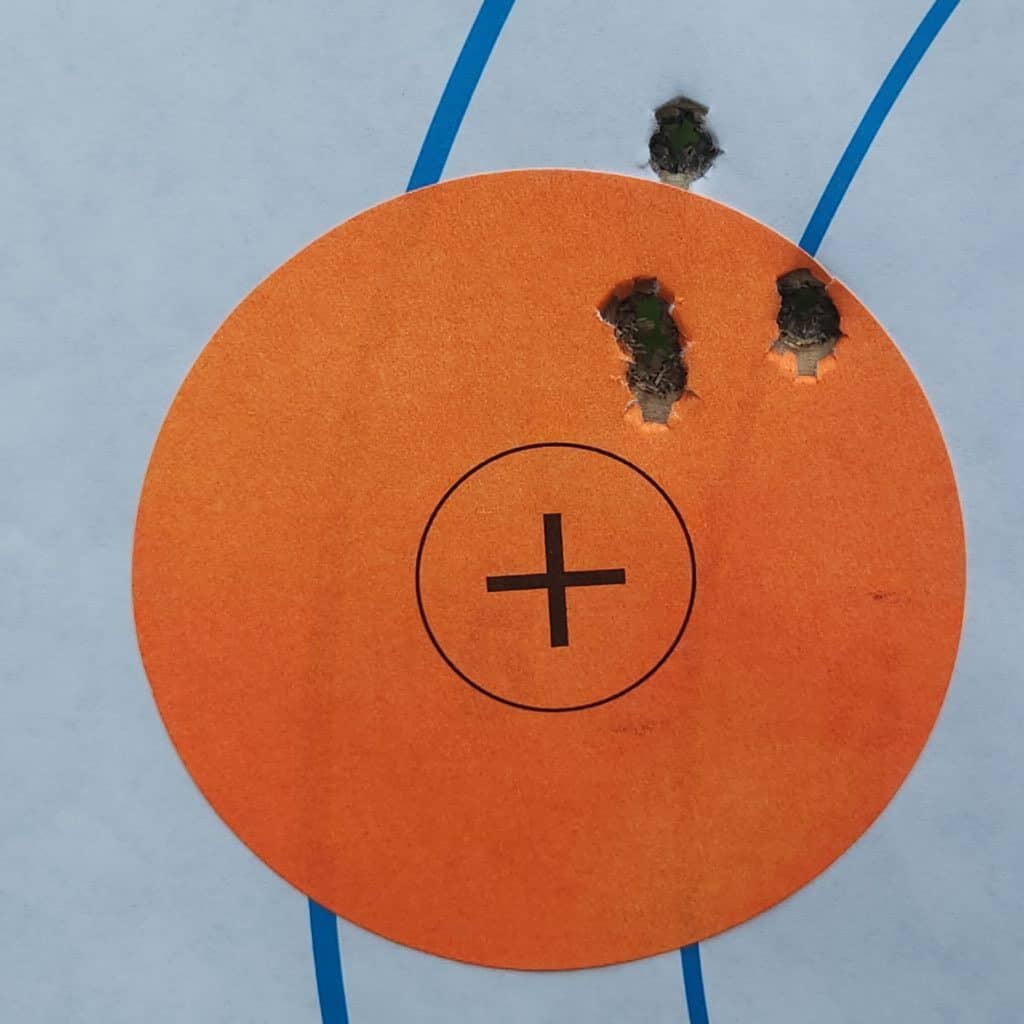 Hornady Varmint ammo group in a paper target