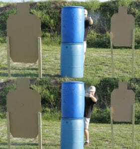 The author shooting an IDPA Stage